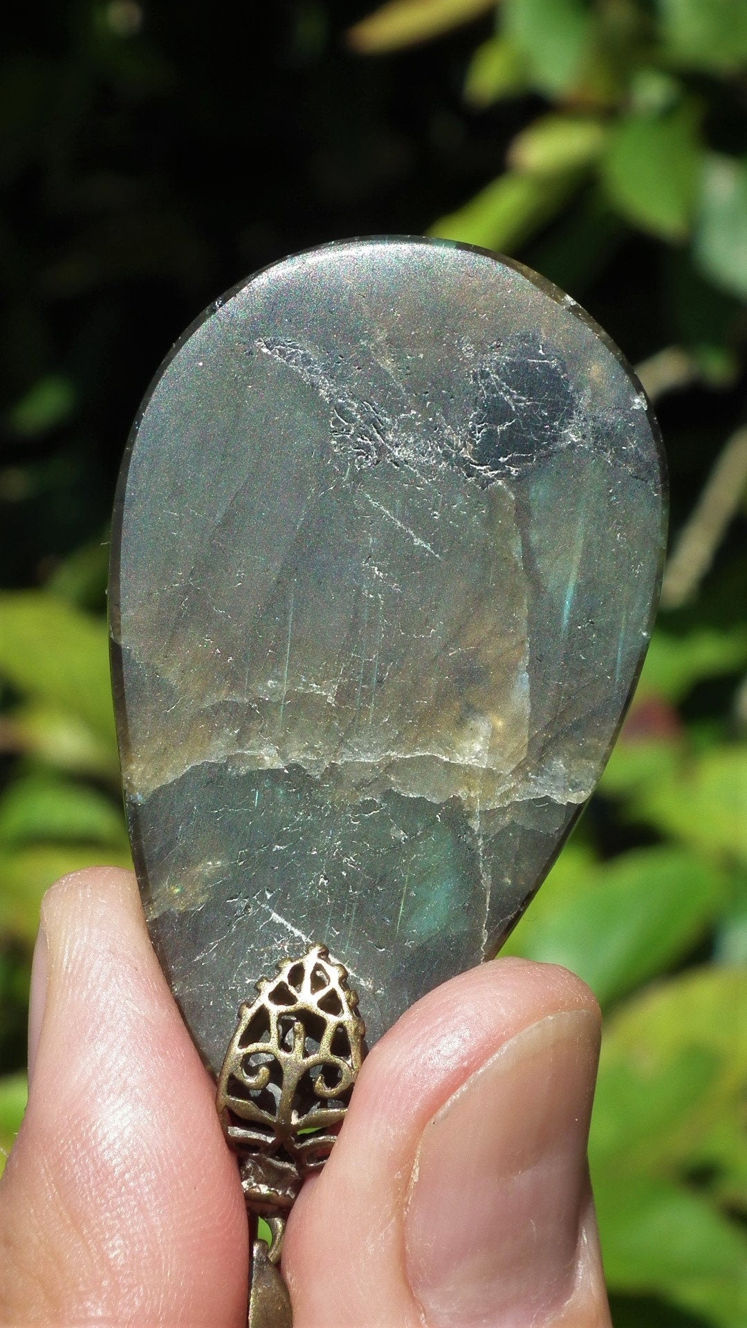 Labradorite pendant with bronze bail