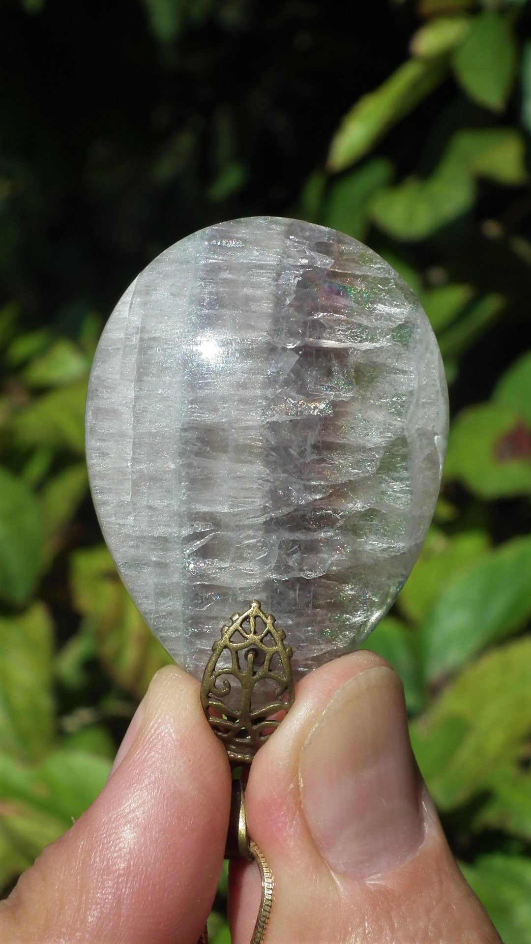 Fluorite pendant with bronze bail