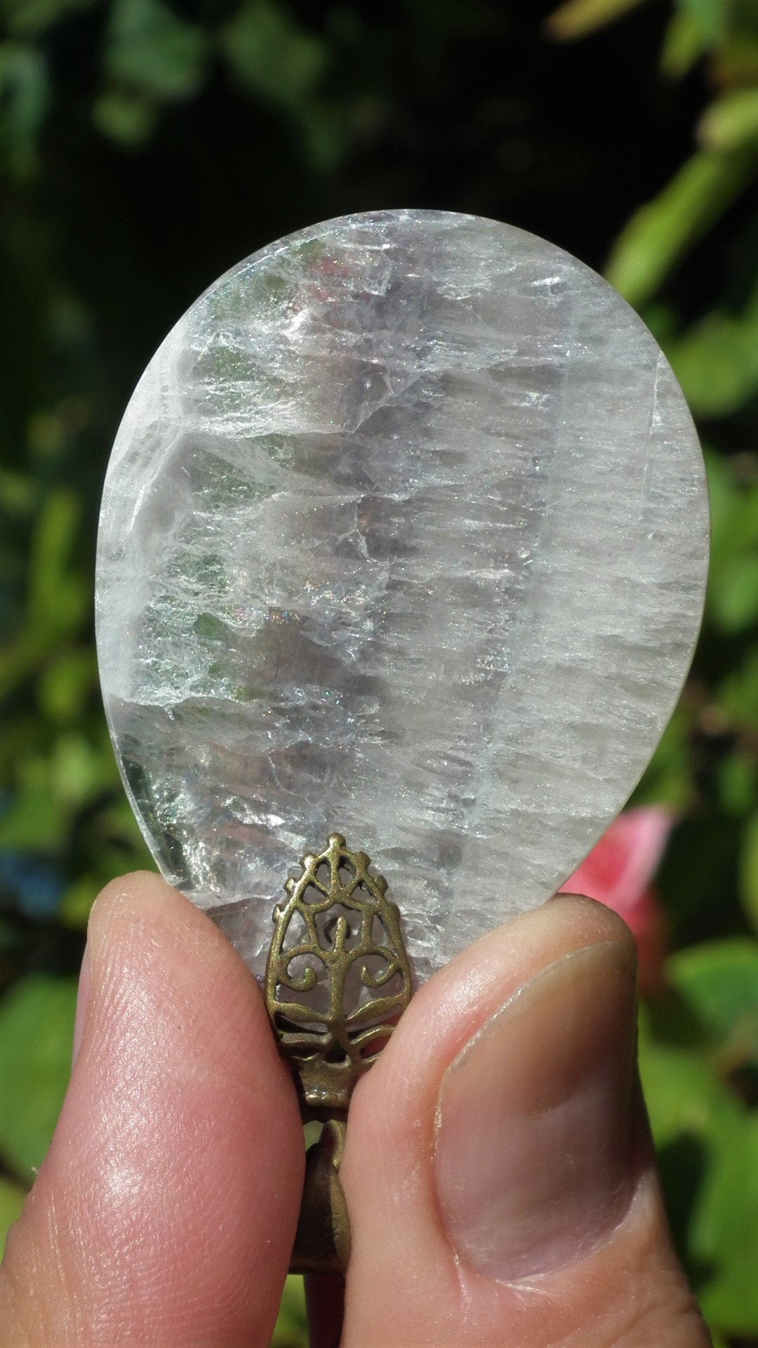 Fluorite pendant with bronze bail