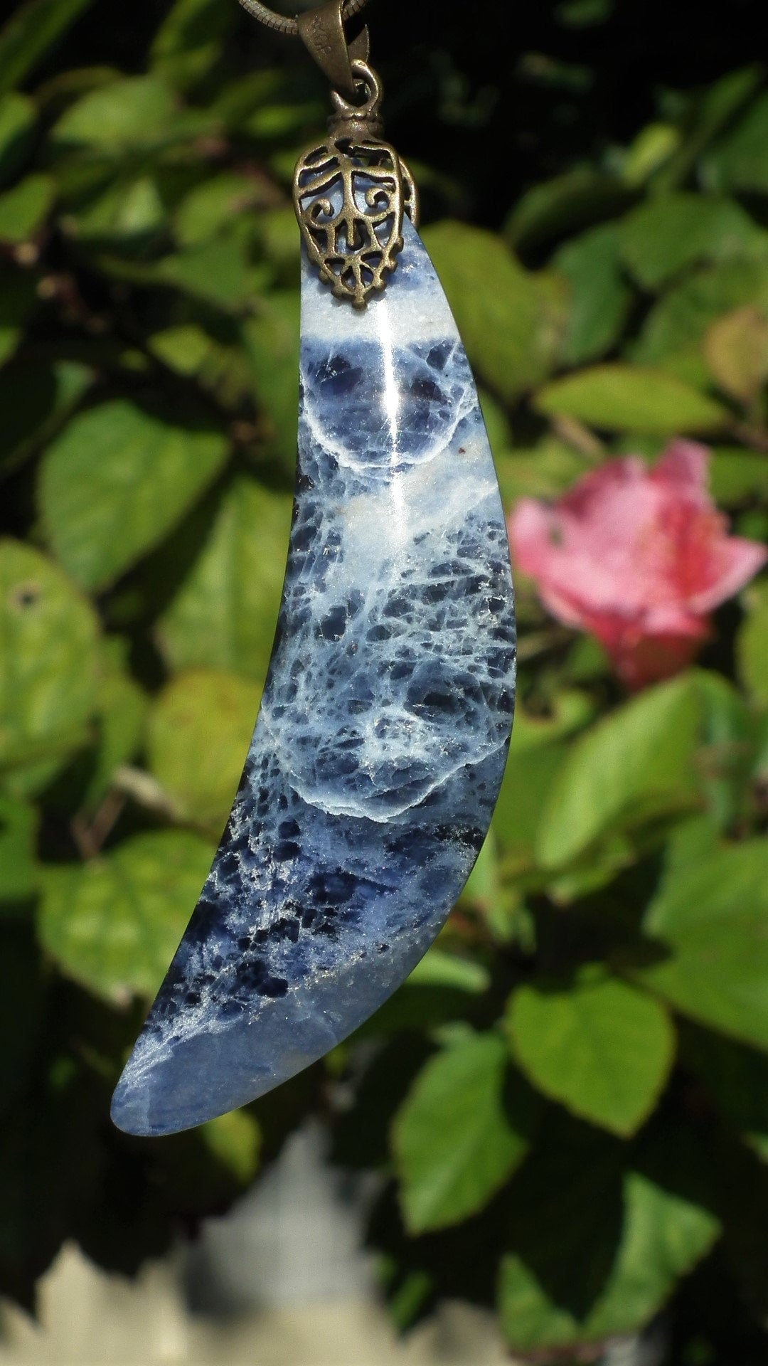 sodalite necklace bronze bail / moon necklace