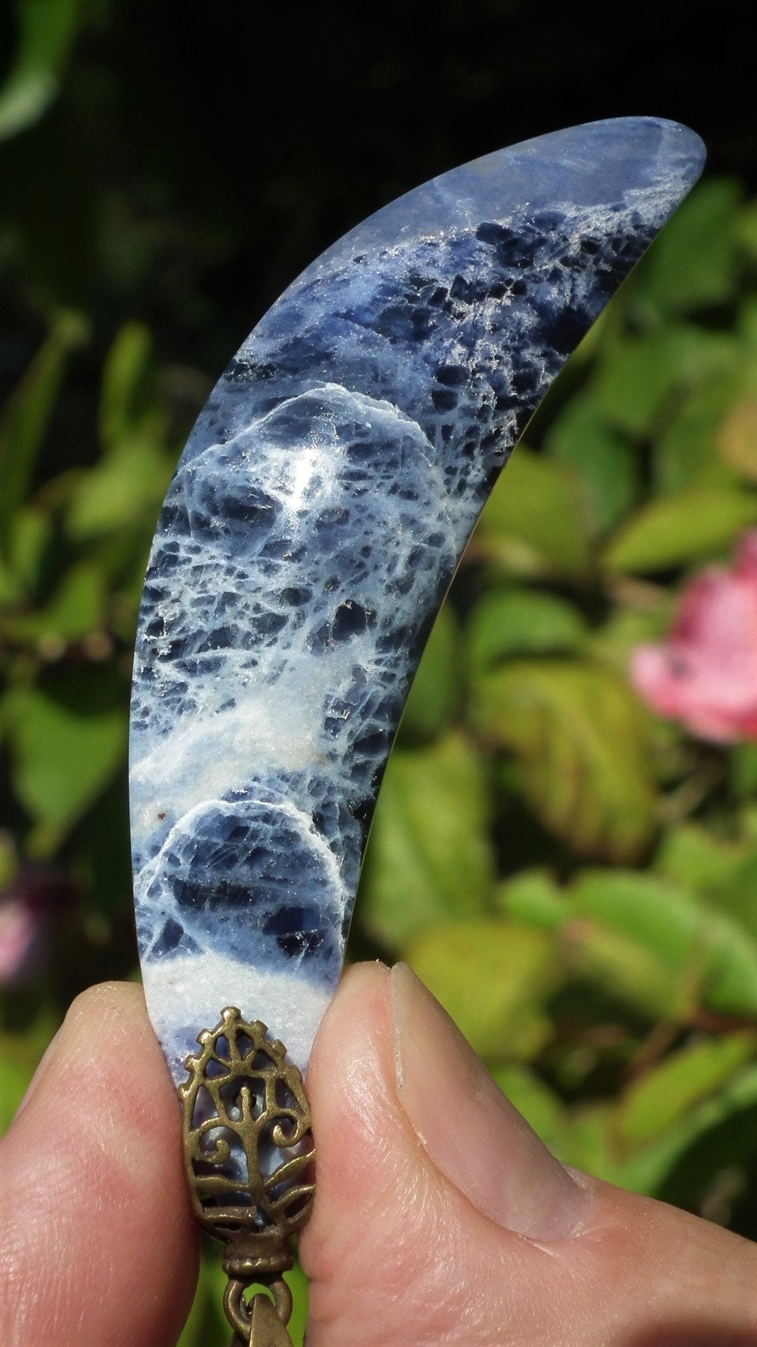 sodalite necklace bronze bail / moon necklace