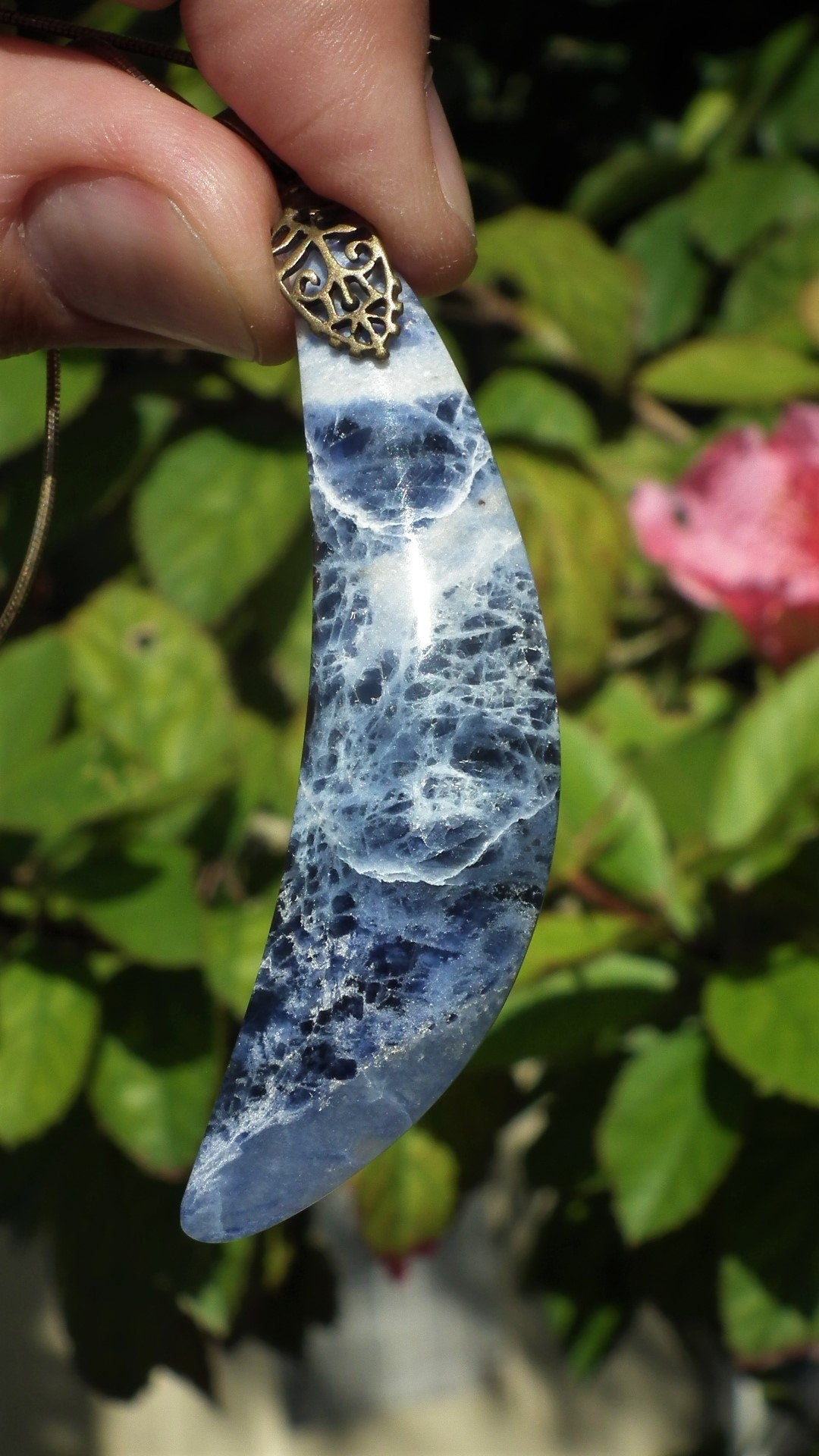 sodalite necklace bronze bail / moon necklace