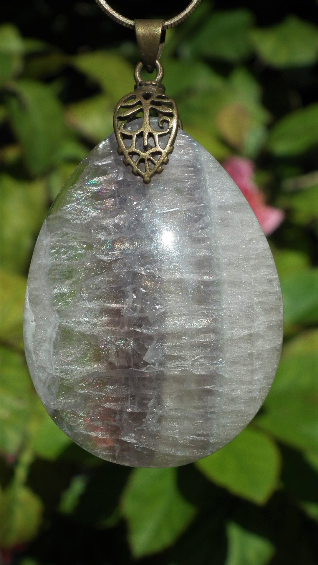 Fluorite pendant with bronze bail