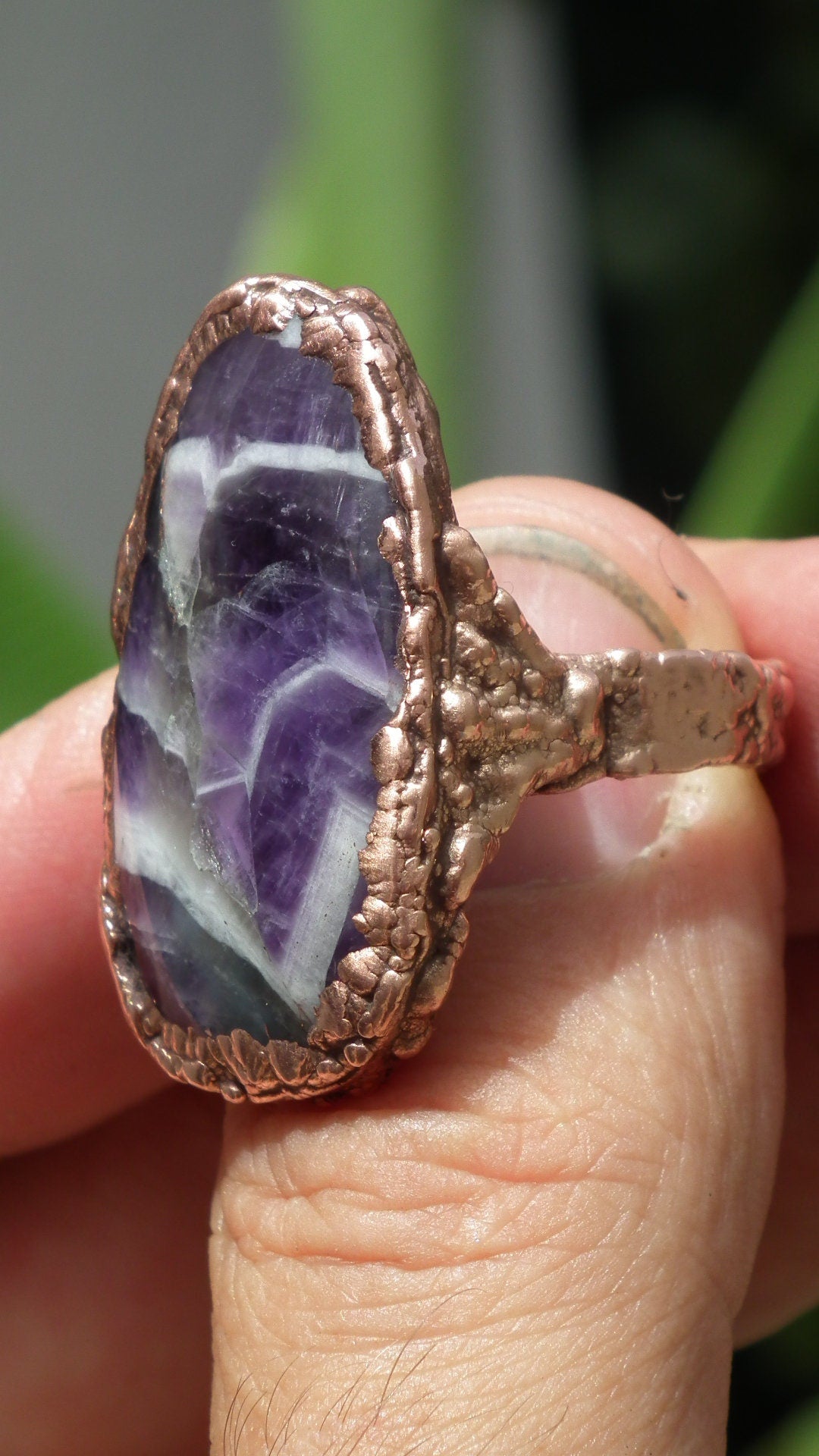 Electroformed copper // Chevron amethyst ring // Dogtheeth amethyst jewelry