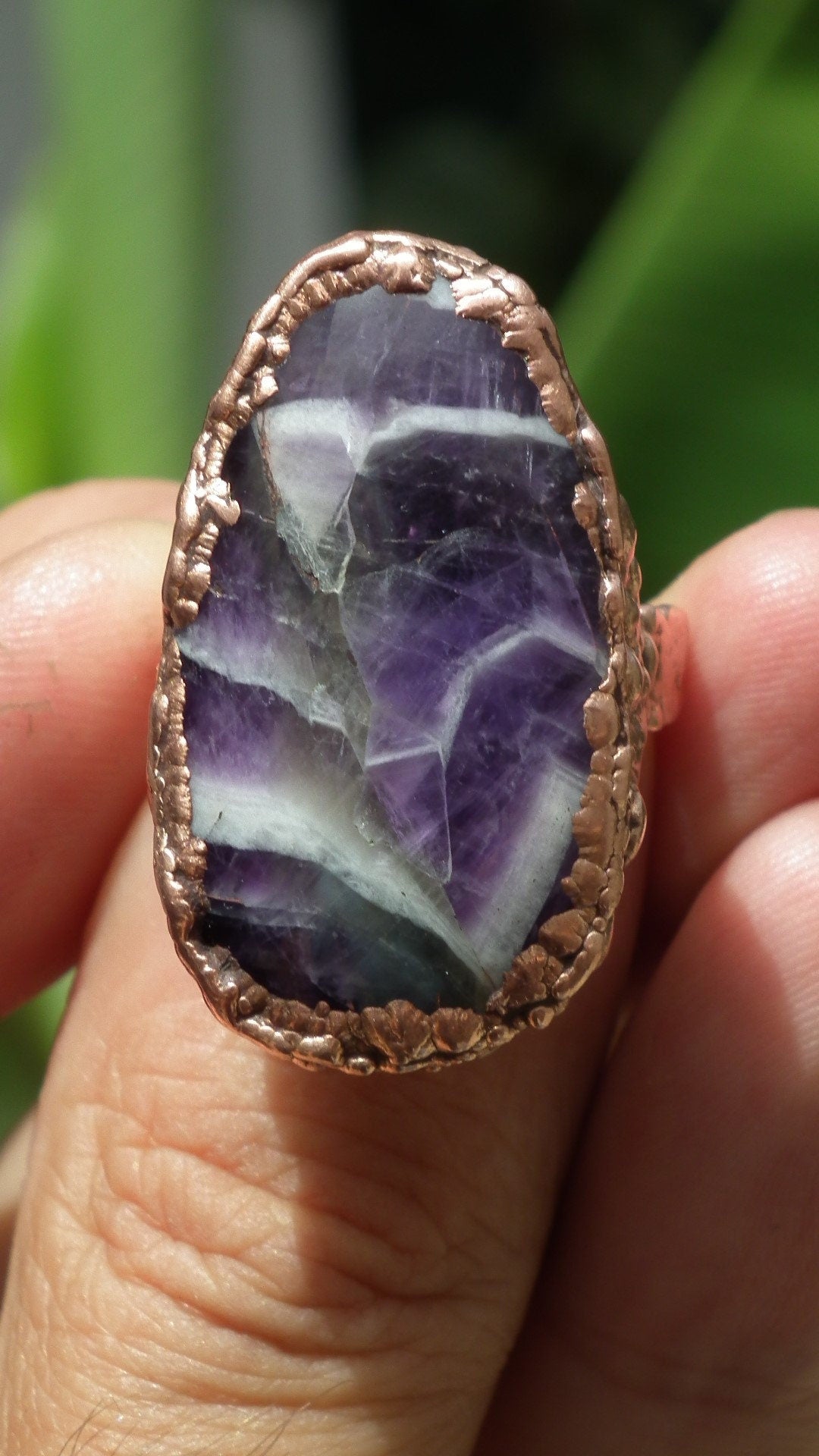 Electroformed copper // Chevron amethyst ring // Dogtheeth amethyst jewelry