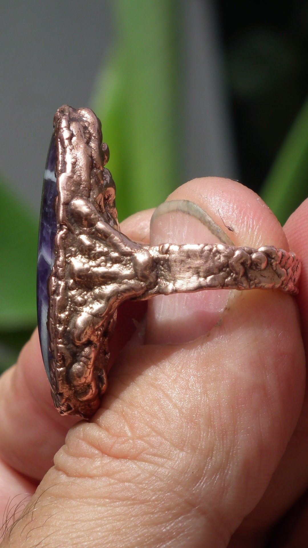 Electroformed copper // Chevron amethyst ring // Dogtheeth amethyst jewelry