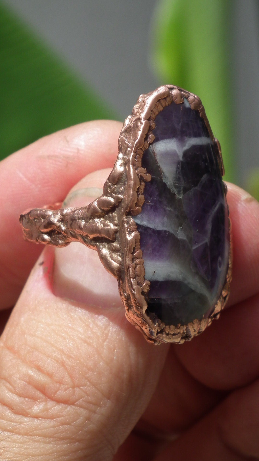 Electroformed copper // Chevron amethyst ring // Dogtheeth amethyst jewelry