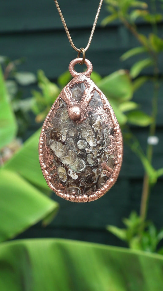 Electroformed copper Turitella Agate pendant