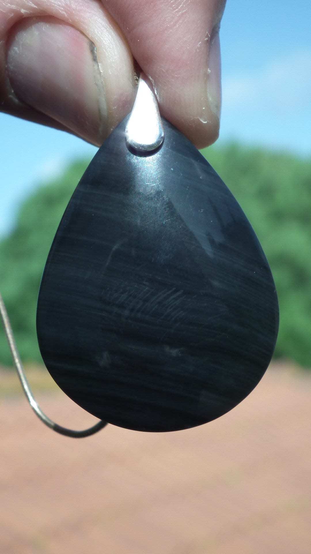 Rainbow obsidian pendant with sterling silver bail