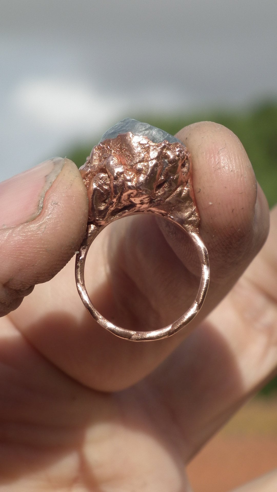 Electroformed Copper Seraphinite ring // Seraphinite jewelry
