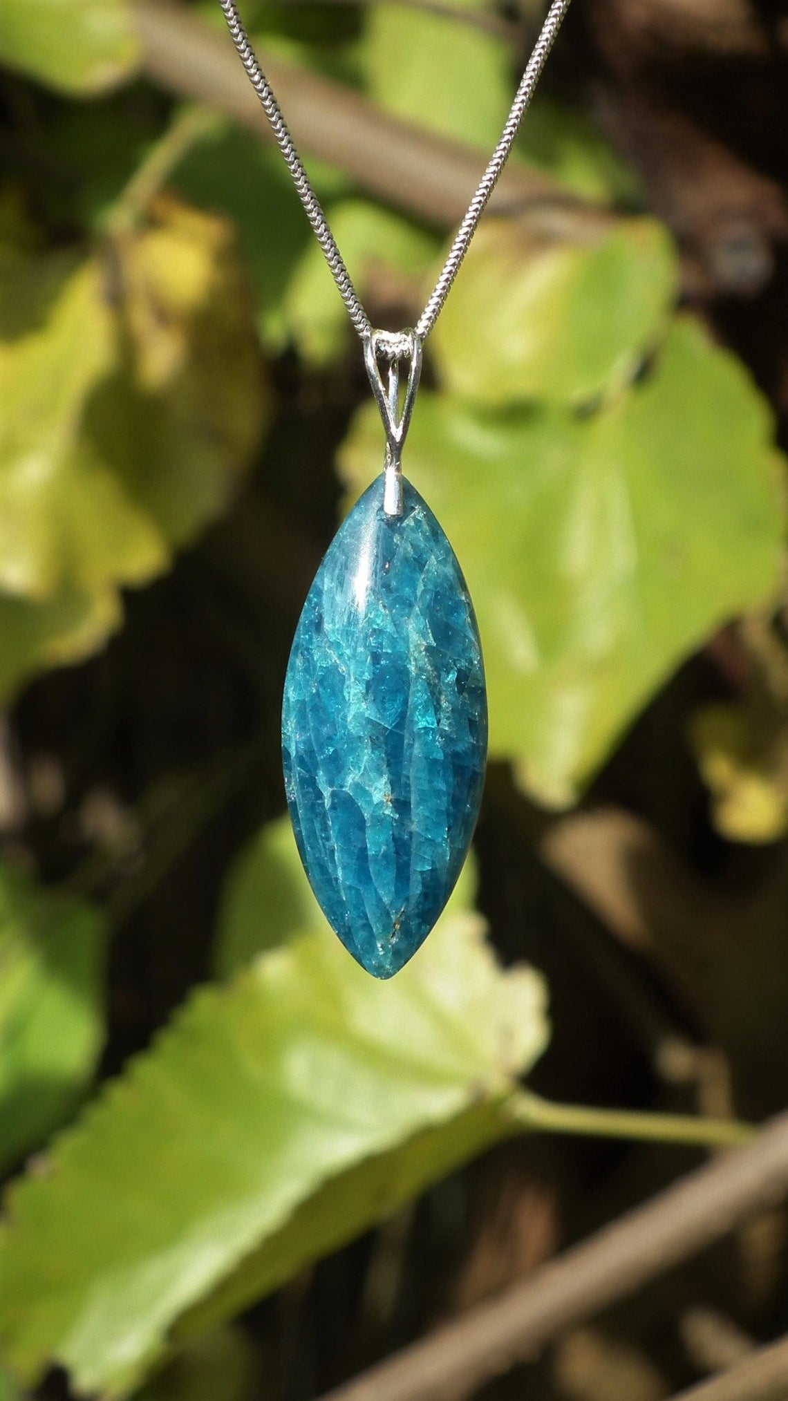 Blue apatite pendant with sterling silver bail