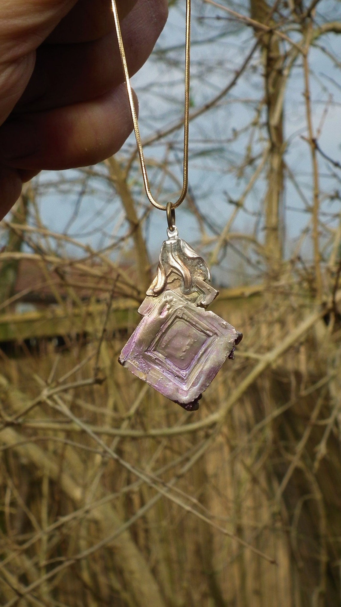 bismuth crystal necklace silverplated bail