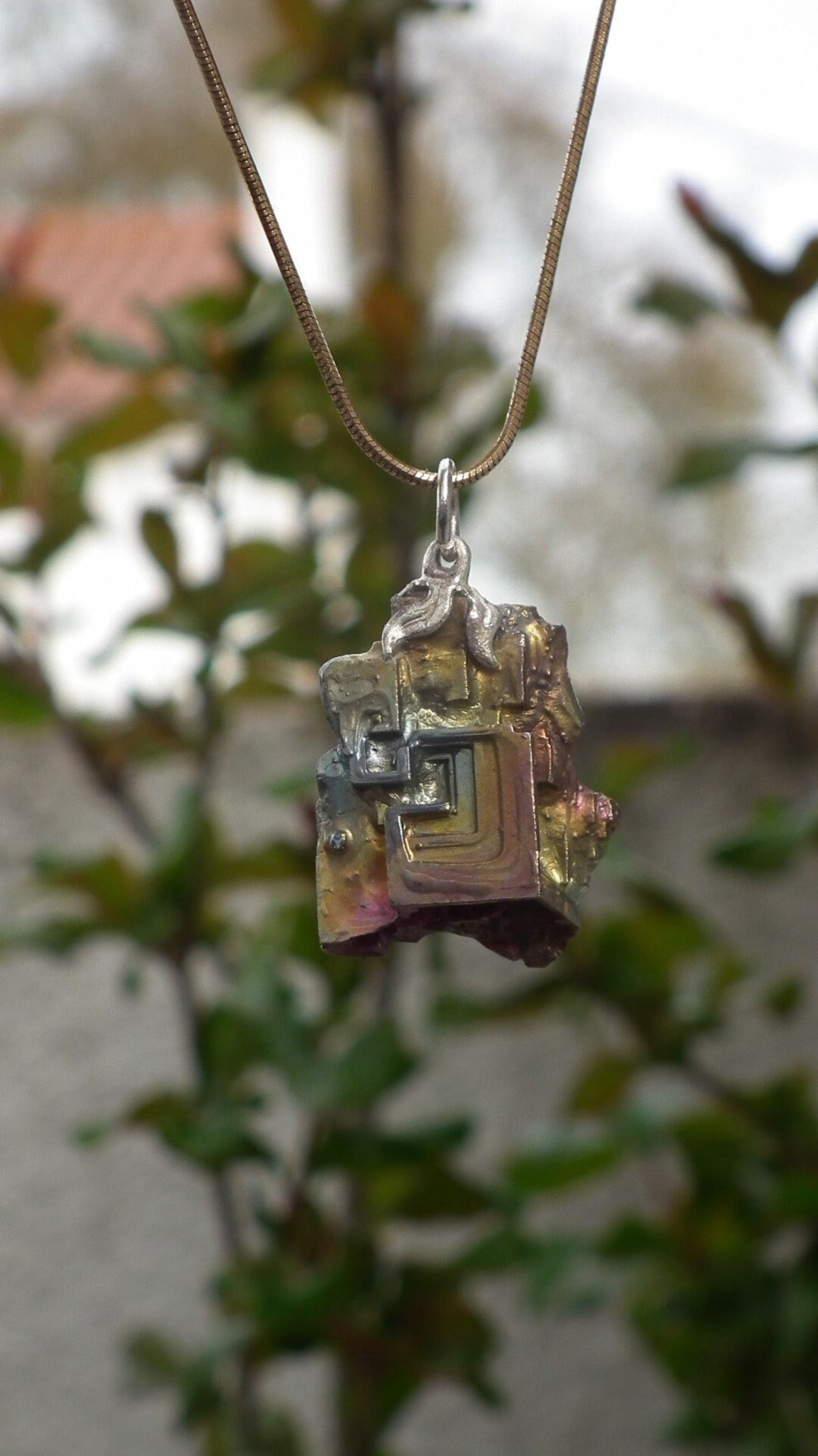 Bismuth crystal necklace