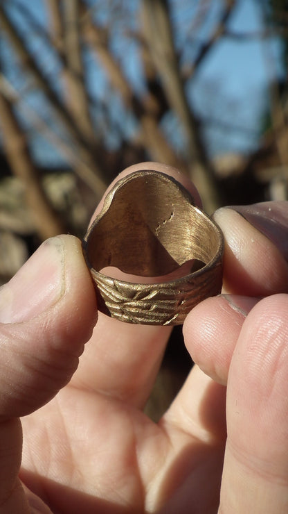 Handmade bronze black opal ring