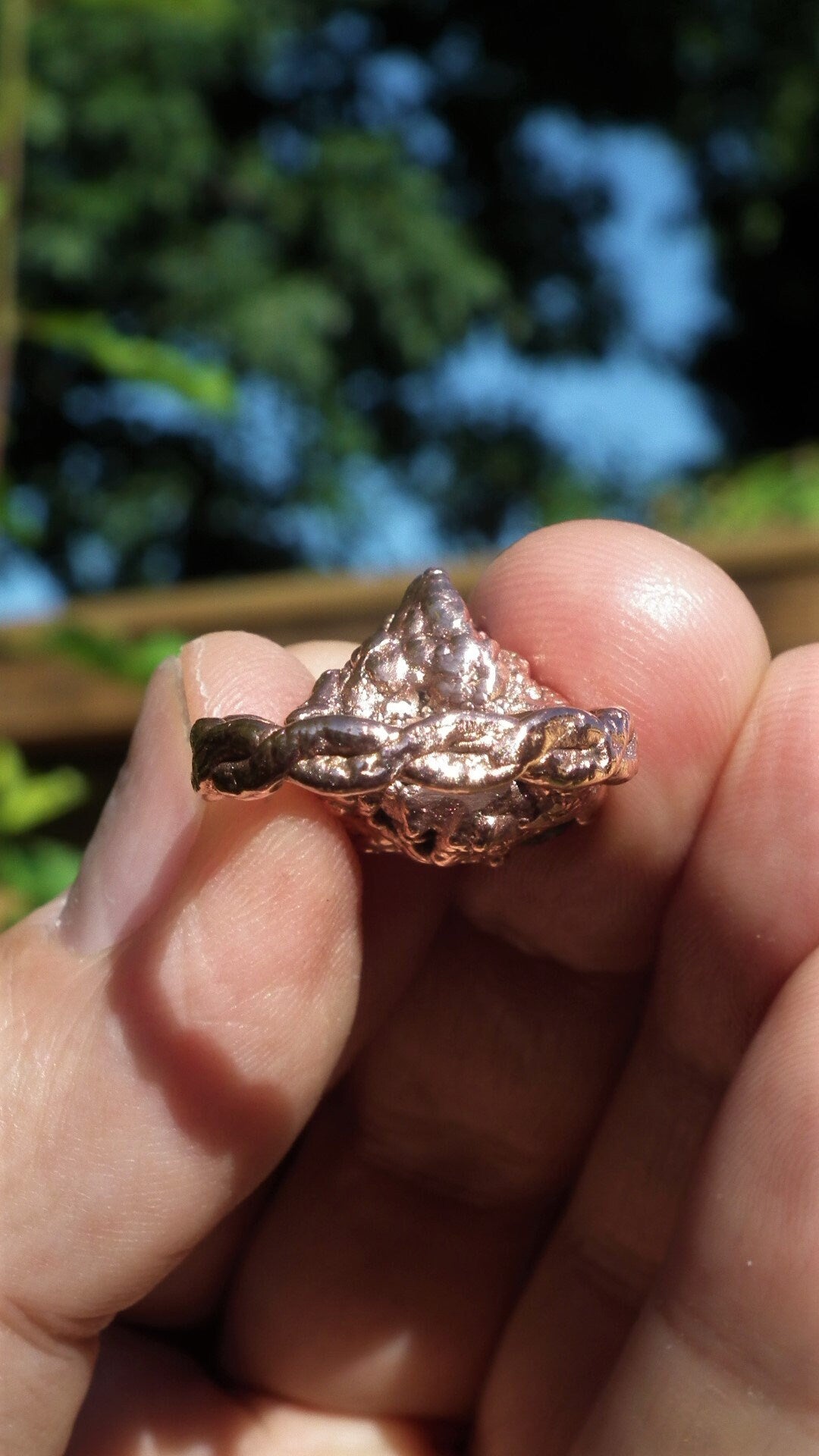 Blue apatite ring / Electroformed copper / Raw blue apatite