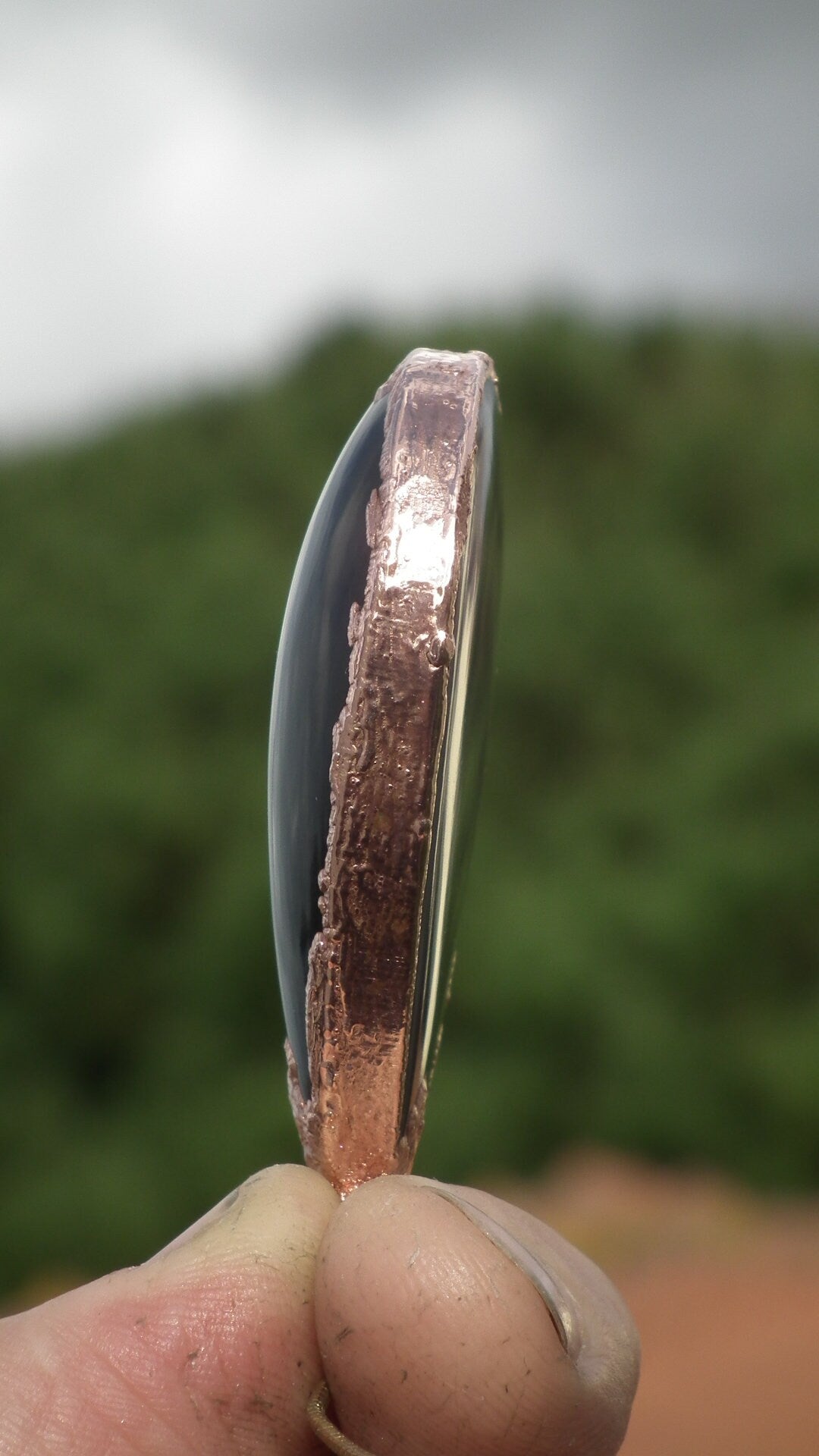 Rainbow obsidian necklace // Electroformed copper