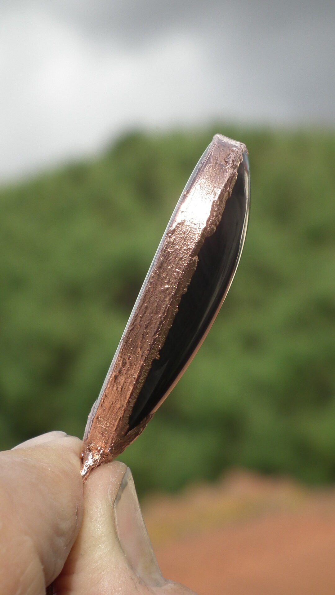 Rainbow obsidian necklace // Electroformed copper