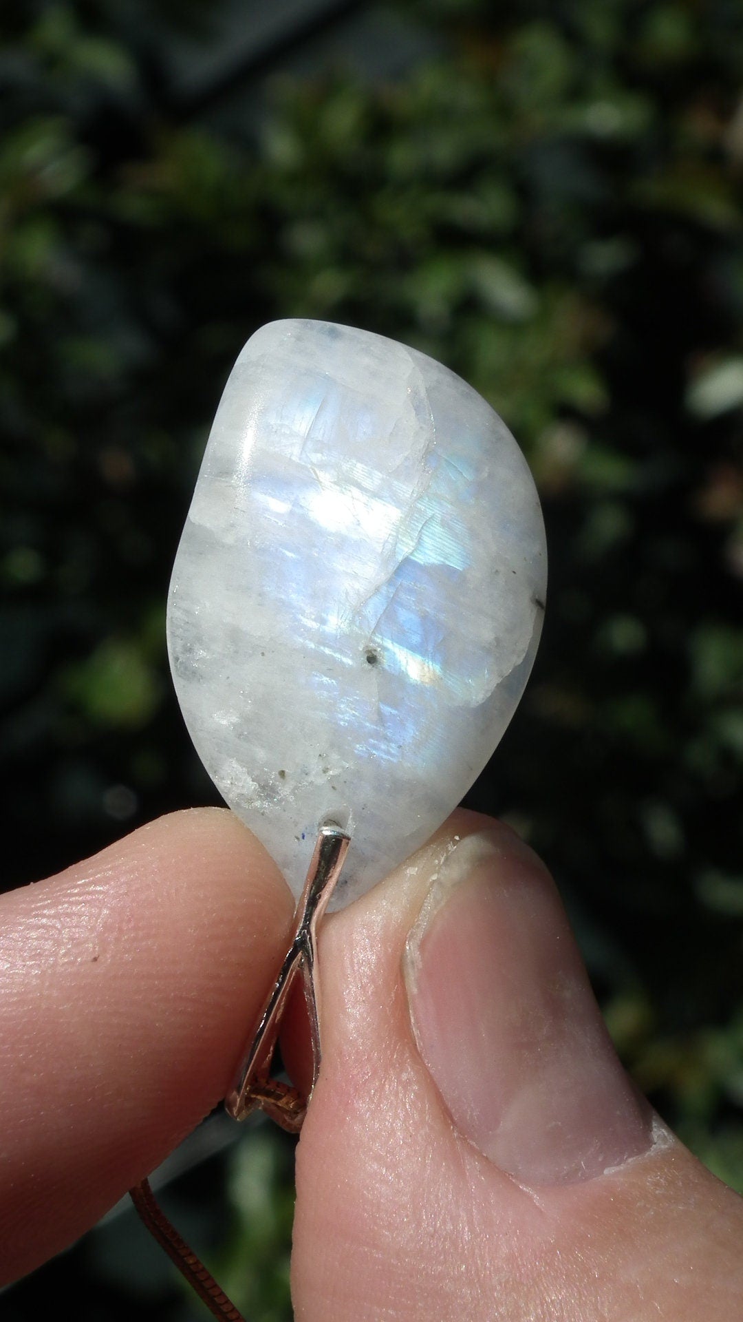 Rainbow moonstone pendant with sterling silver bail