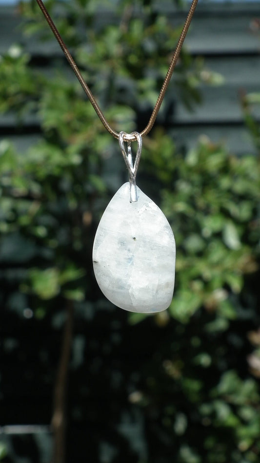 Rainbow moonstone pendant with sterling silver bail