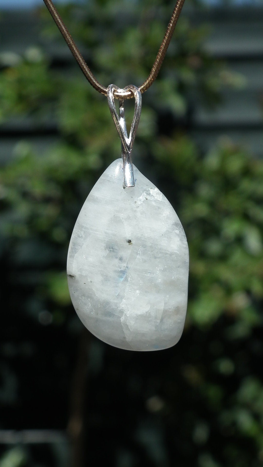 Rainbow moonstone pendant with sterling silver bail