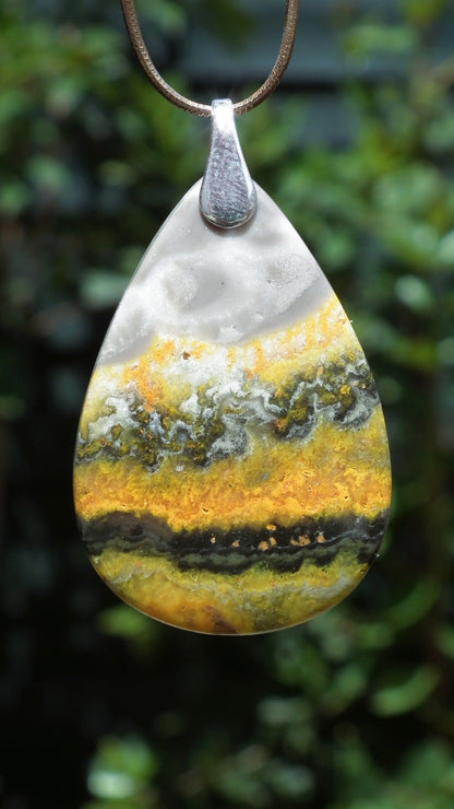 Bumblebee jasper pendant with sterling silver bail