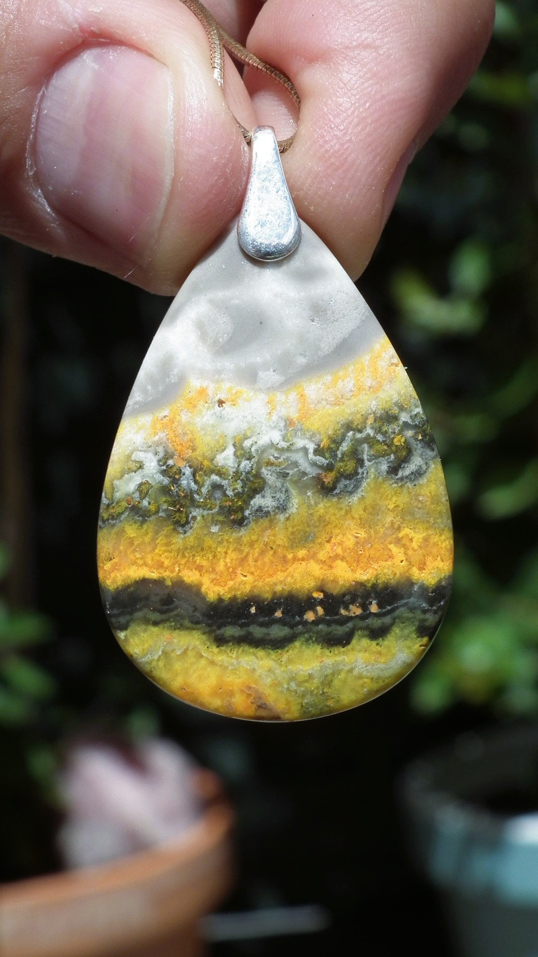 Bumblebee jasper pendant with sterling silver bail