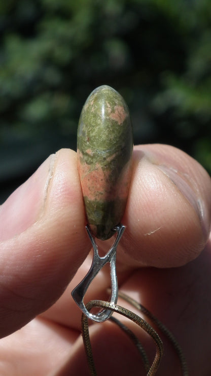 Unakite pendant with sterling silver bail