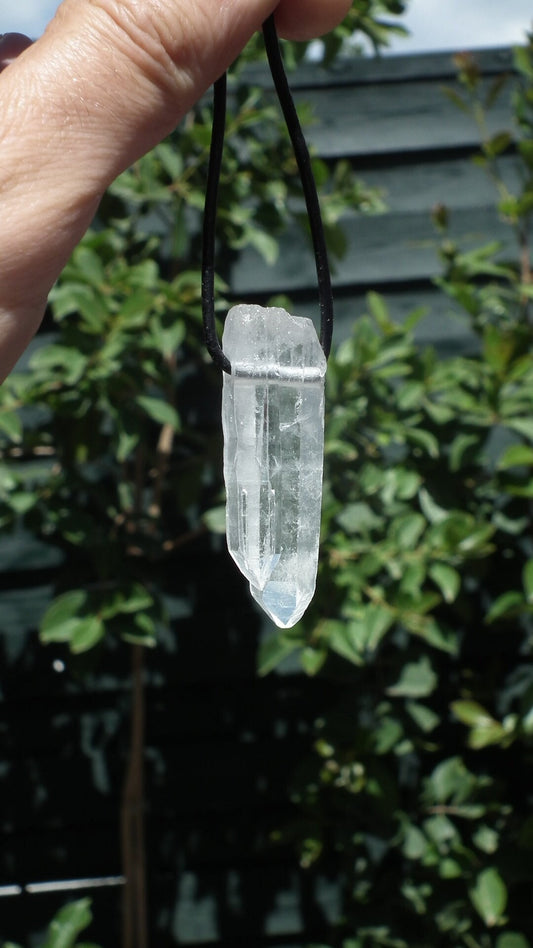 Clear quartz necklace with adjustable wax cord