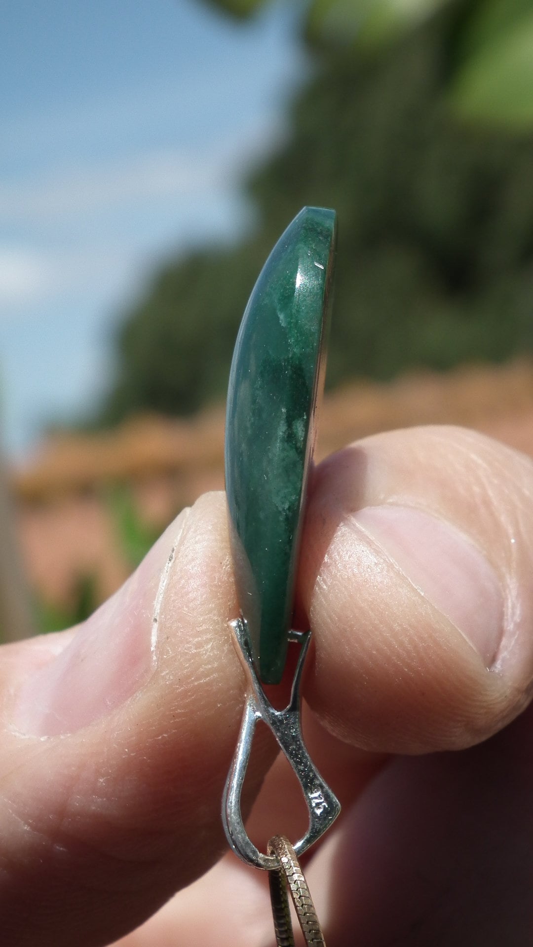 Prasem Quartz pendant with sterling silver bail