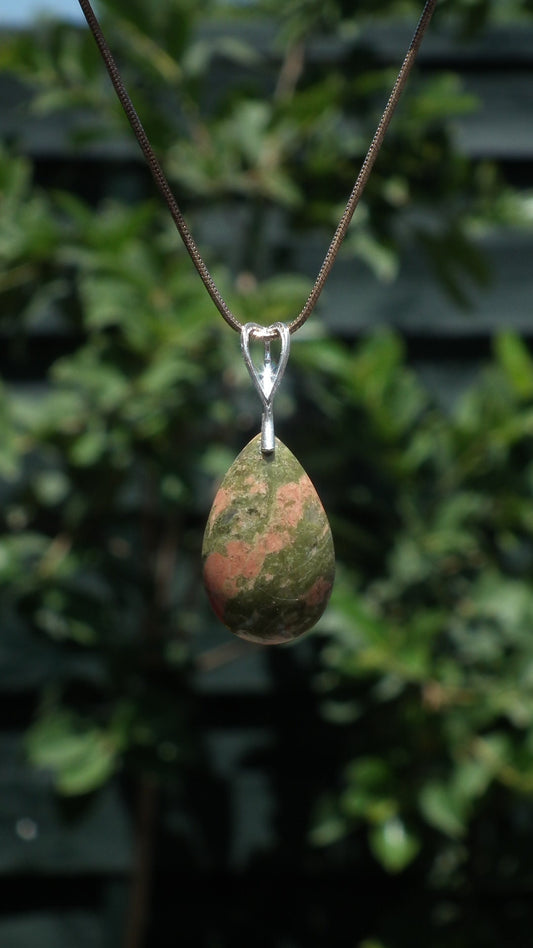 Unakite pendant with sterling silver bail