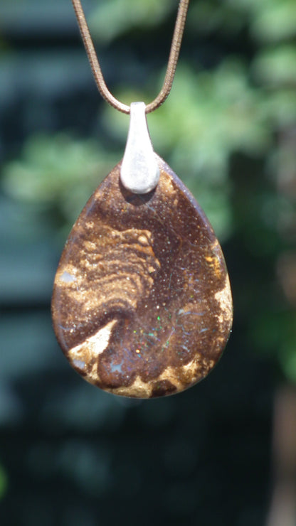 Boulder opal pendant with sterling silver bail // Opal necklace