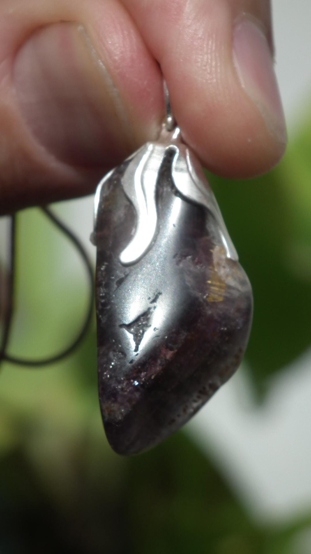 Super 7 pendant with silverplated bail, Amethyst cacoxenite