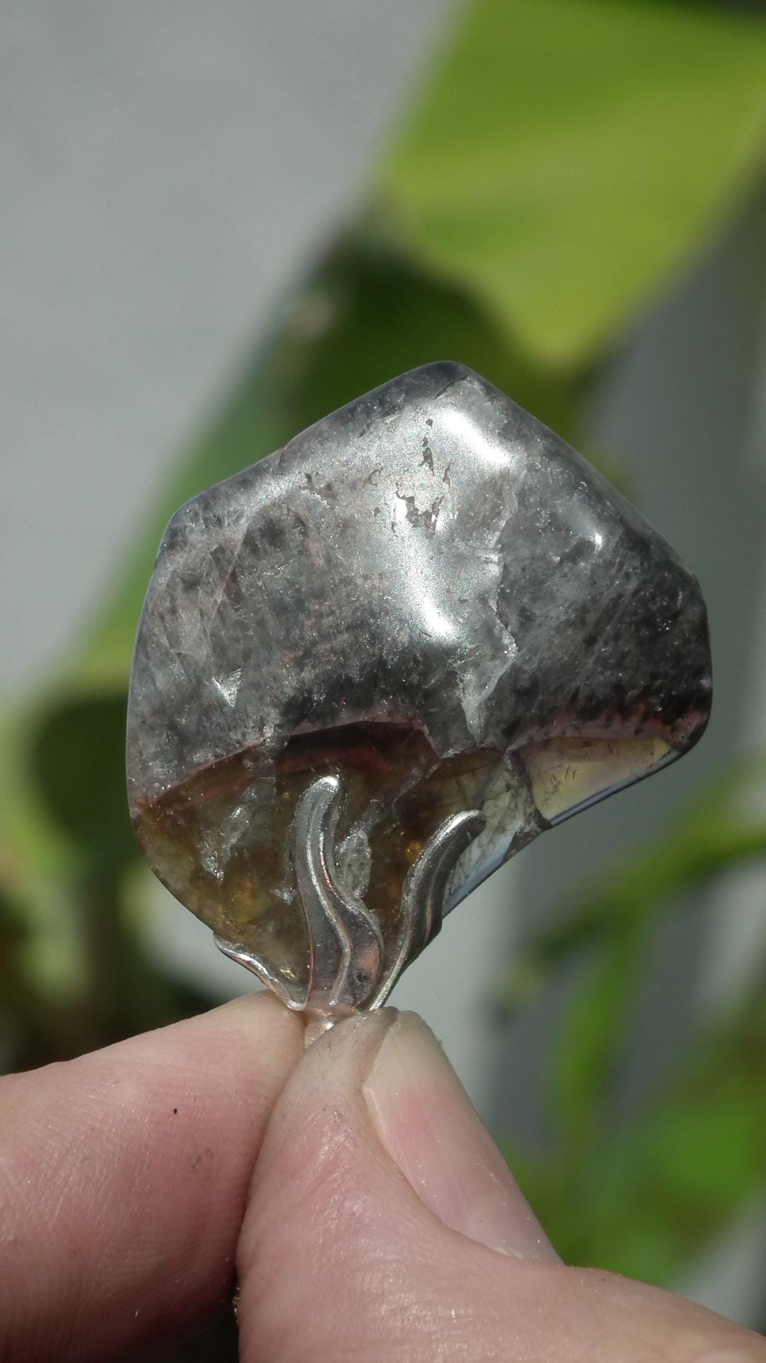 Super 7 pendant with silverplated bail, Amethyst cacoxenite