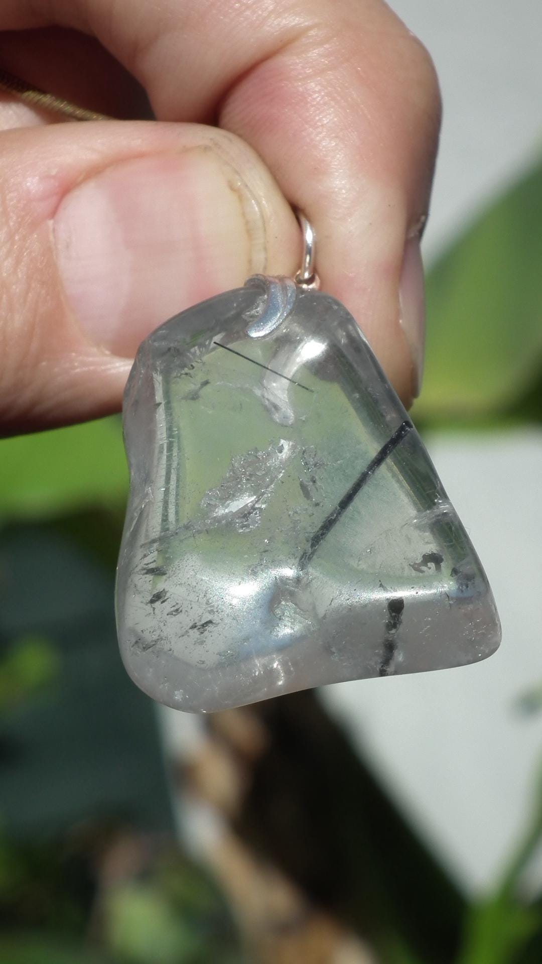 Rutilated quartz pendant silver plated bail