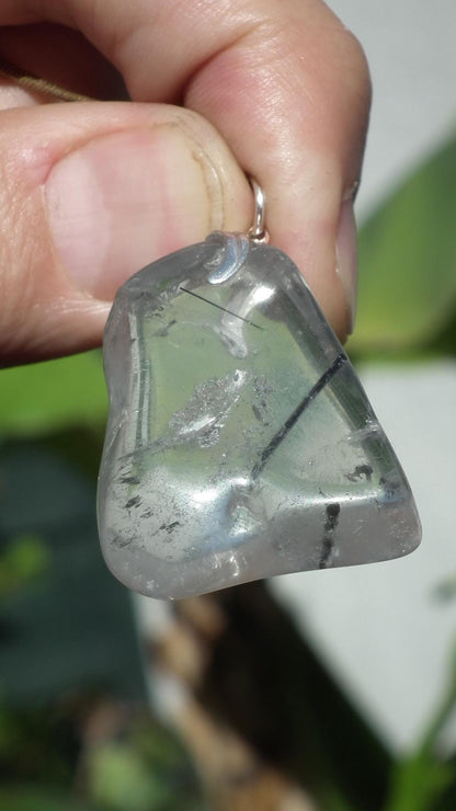 Rutilated quartz pendant silver plated bail