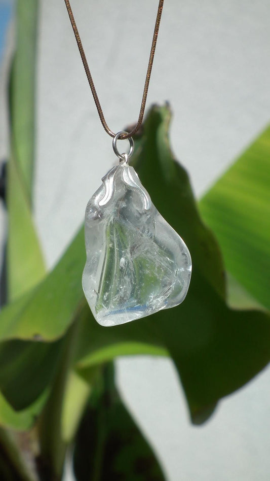 Clear quartz necklace with adjustable wax cord