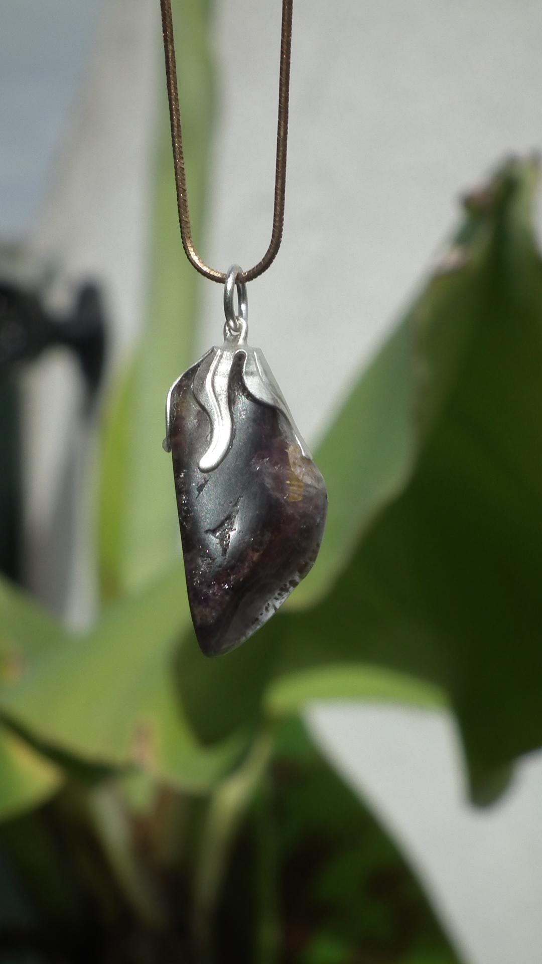 Super 7 pendant with silverplated bail, Amethyst cacoxenite