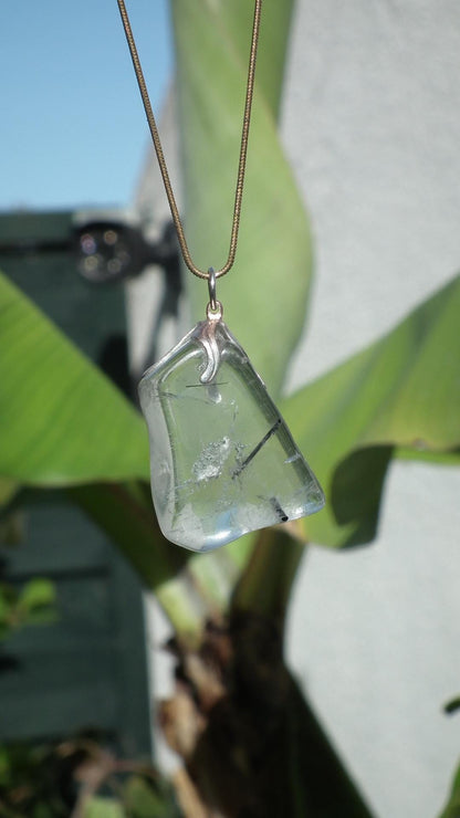 Rutilated quartz pendant silver plated bail