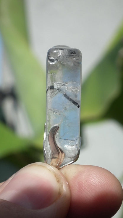 Rutilated quartz pendant silver plated bail