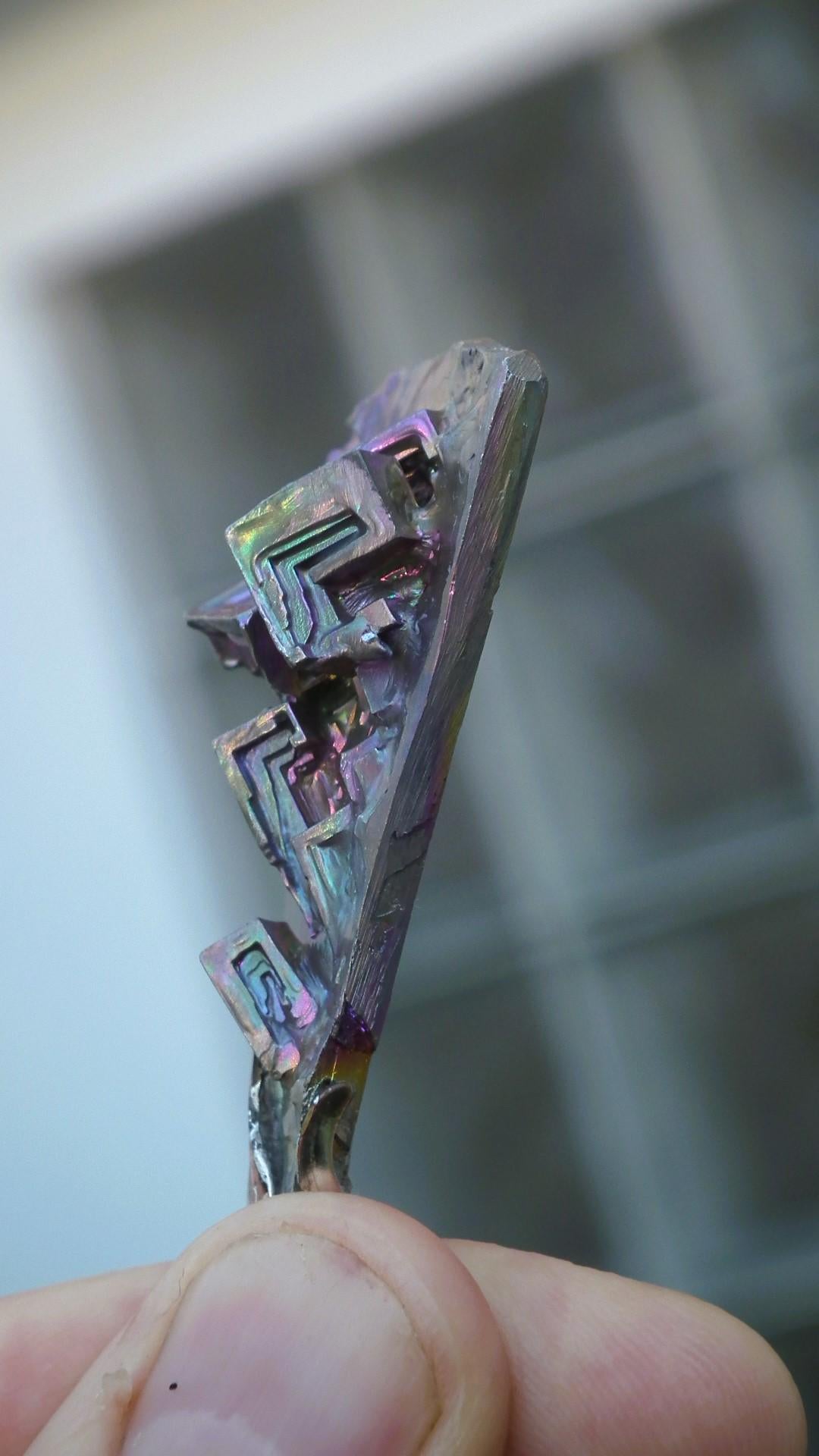 Bismuth pendant with silverplated bail, bismuth crystal