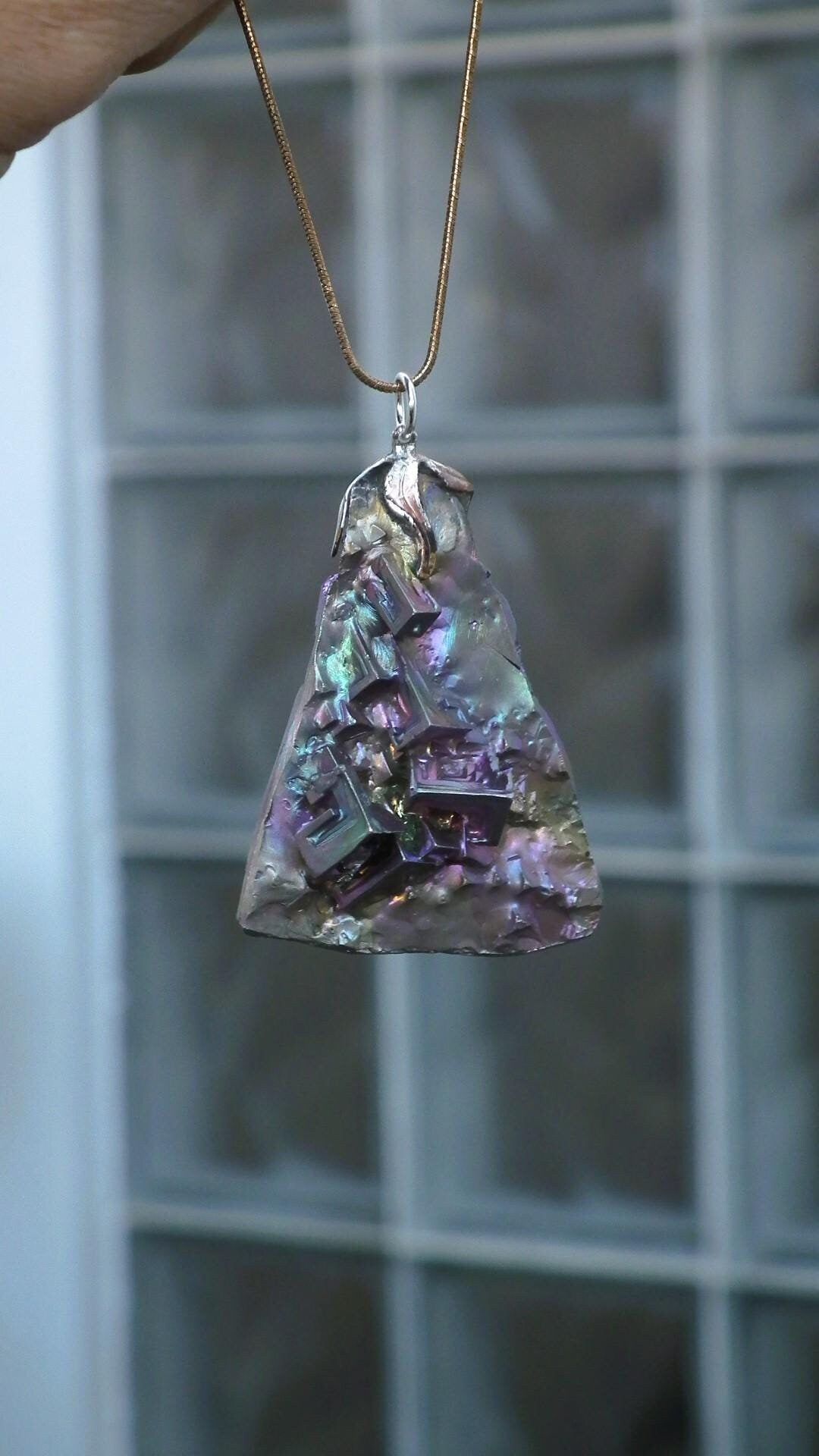 Bismuth pendant with silverplated bail, bismuth crystal