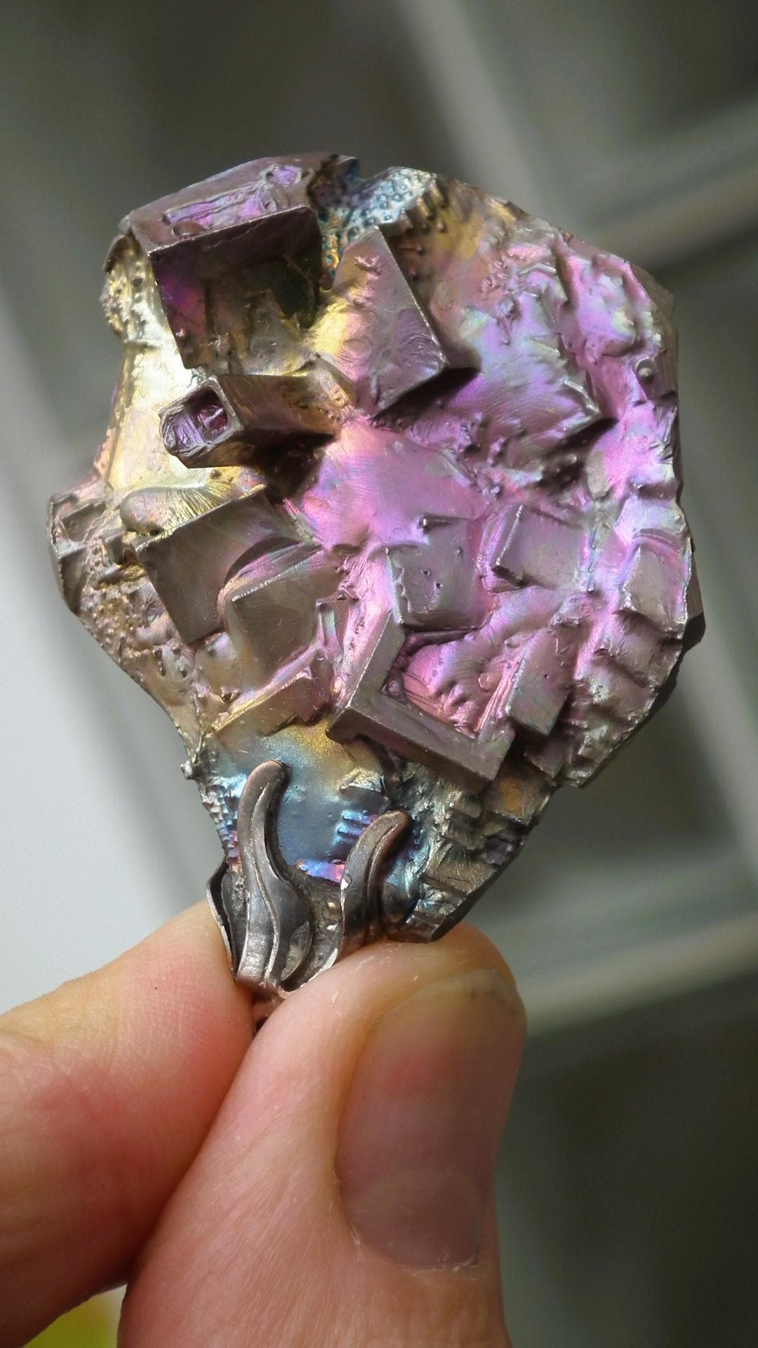 Bismuth crystal pendant with silverplated bail