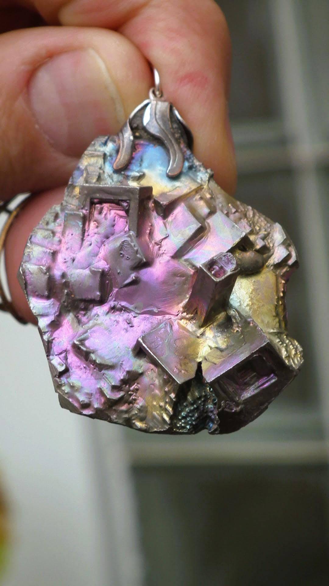 Bismuth crystal pendant with silverplated bail