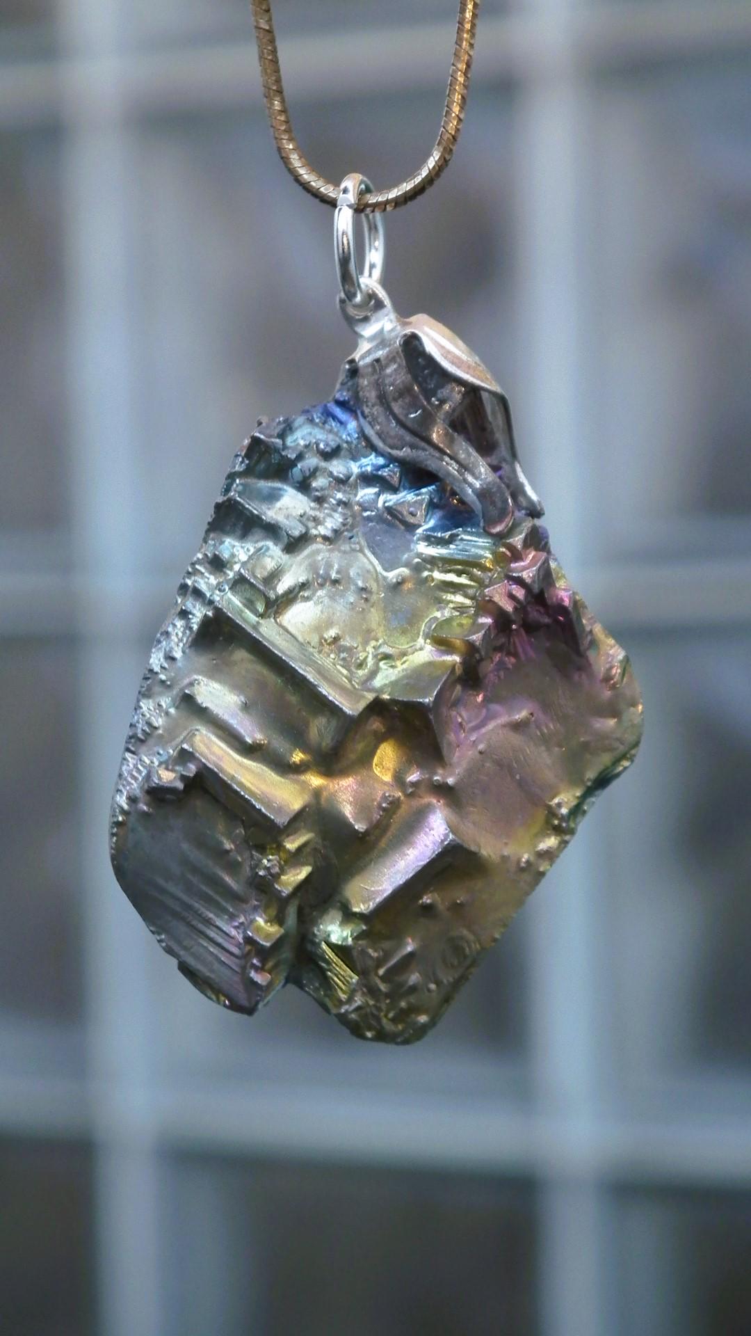 Bismuth crystal necklace with silverplated bail