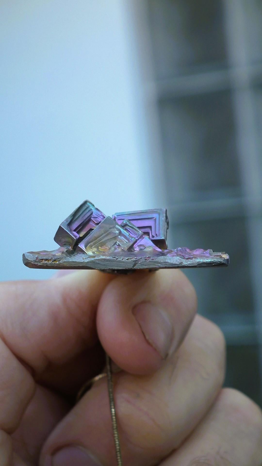 Bismuth pendant with silverplated bail, bismuth crystal