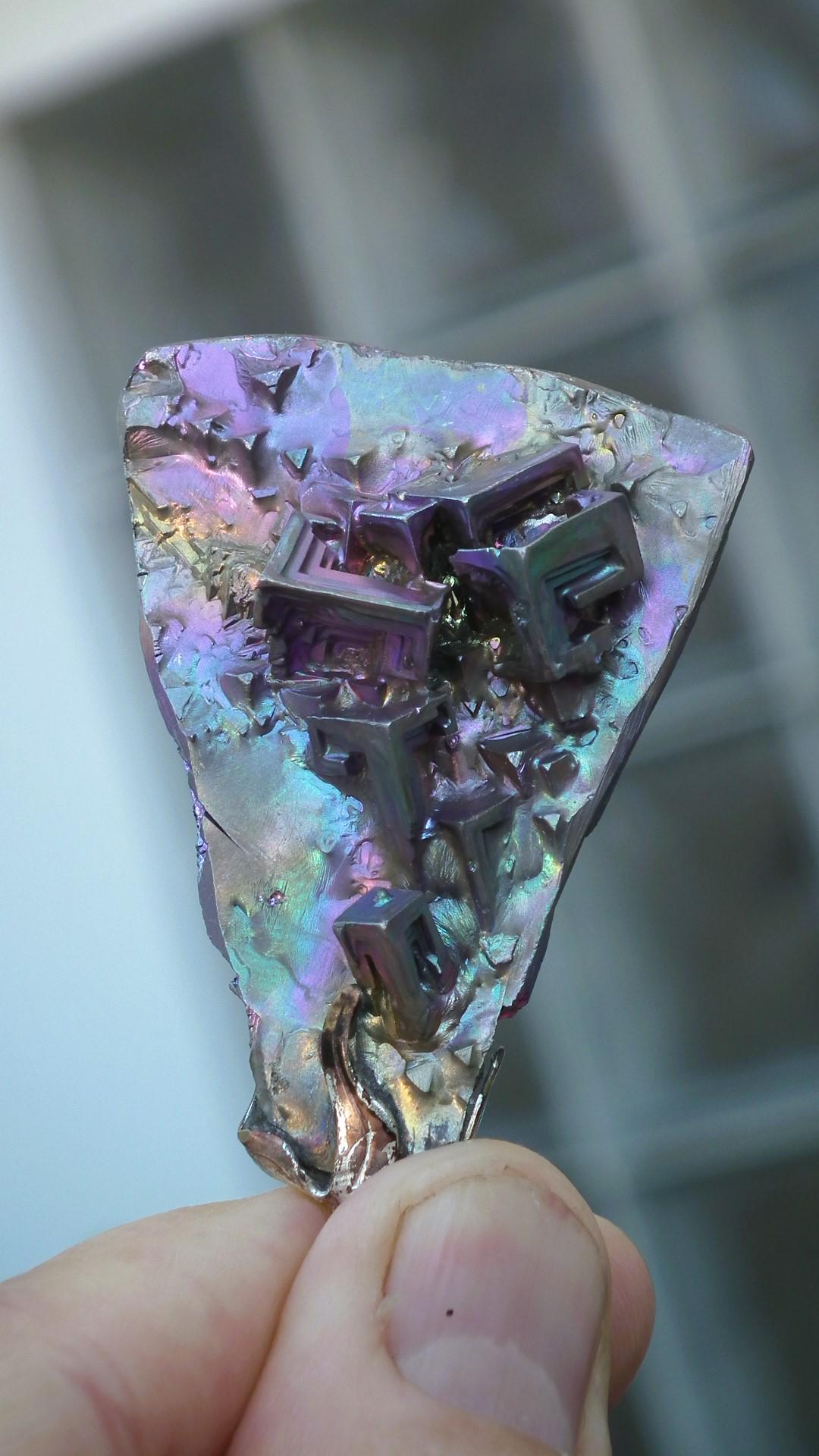 Bismuth pendant with silverplated bail, bismuth crystal