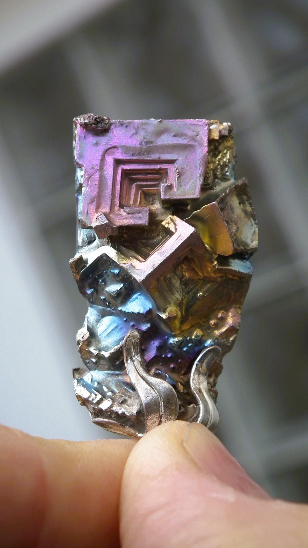 Bismuth pendant with silverplated bail, bismuth crystal