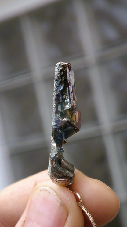 Bismuth pendant with silverplated bail, bismuth crystal