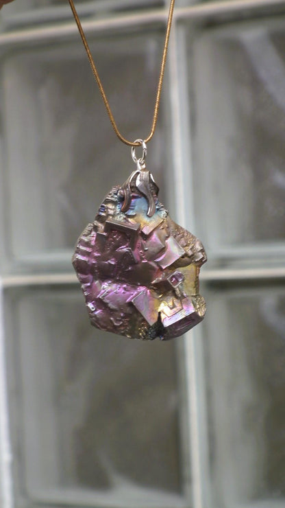 Bismuth crystal pendant with silverplated bail