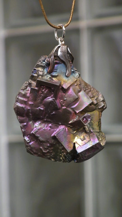 Bismuth crystal pendant with silverplated bail